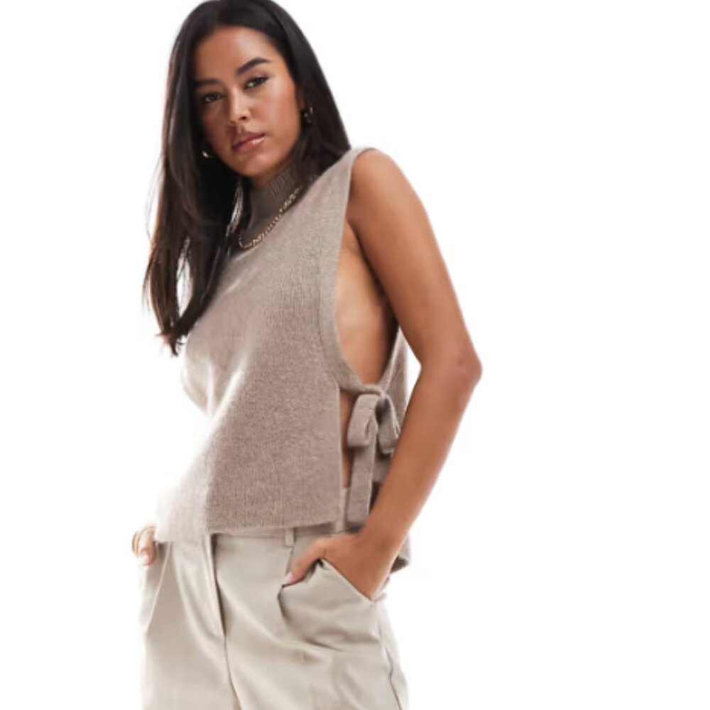 Beige Side-Tie Mohair Blend Sweater Vest -And Other Stories